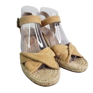 Splendid‎ Espadrille Wedge Sandals Size 8.5 Suede Tan Ankle Strap Shoes Women